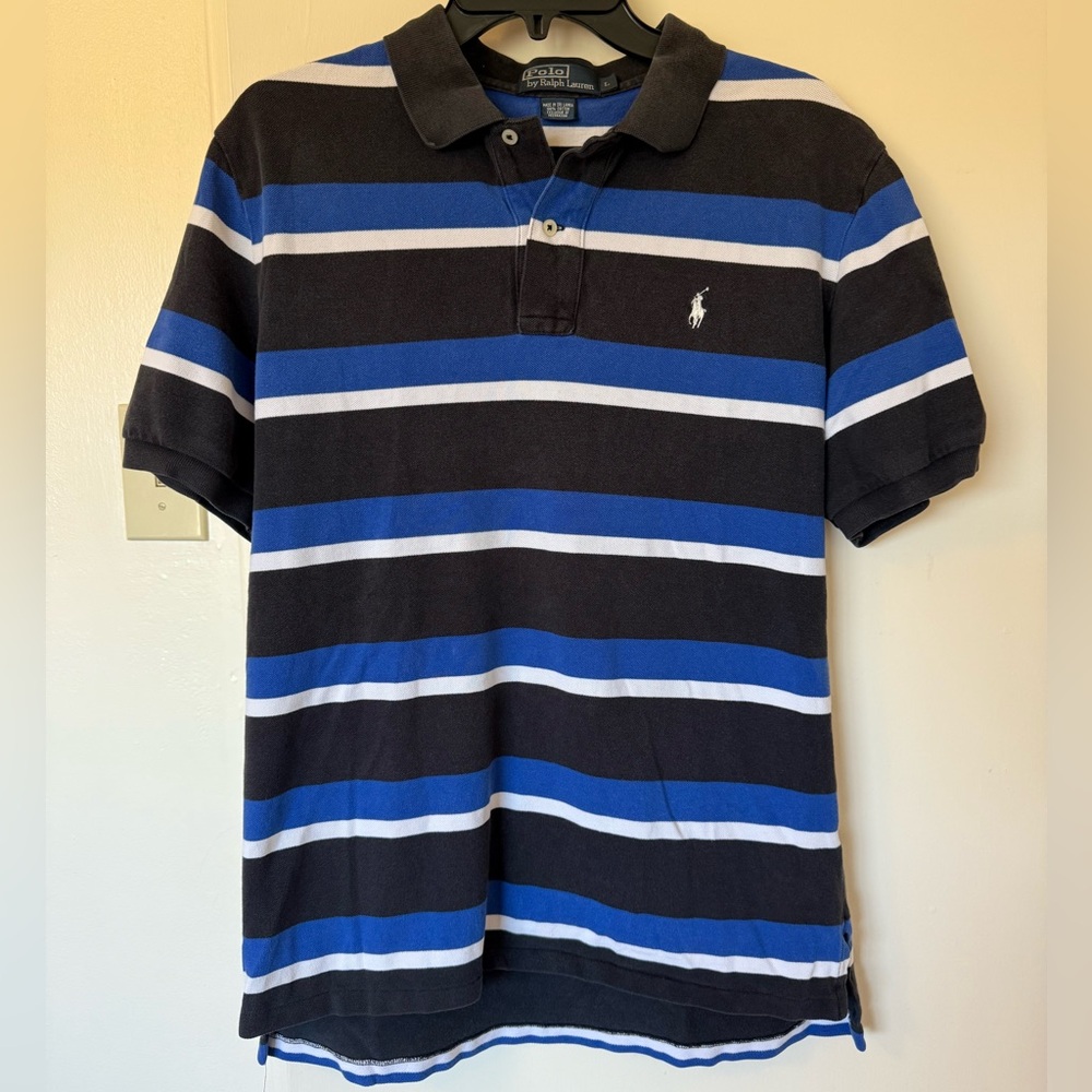 Ralph Lauren Men's Polo Shirt in Blue and Black Stripes